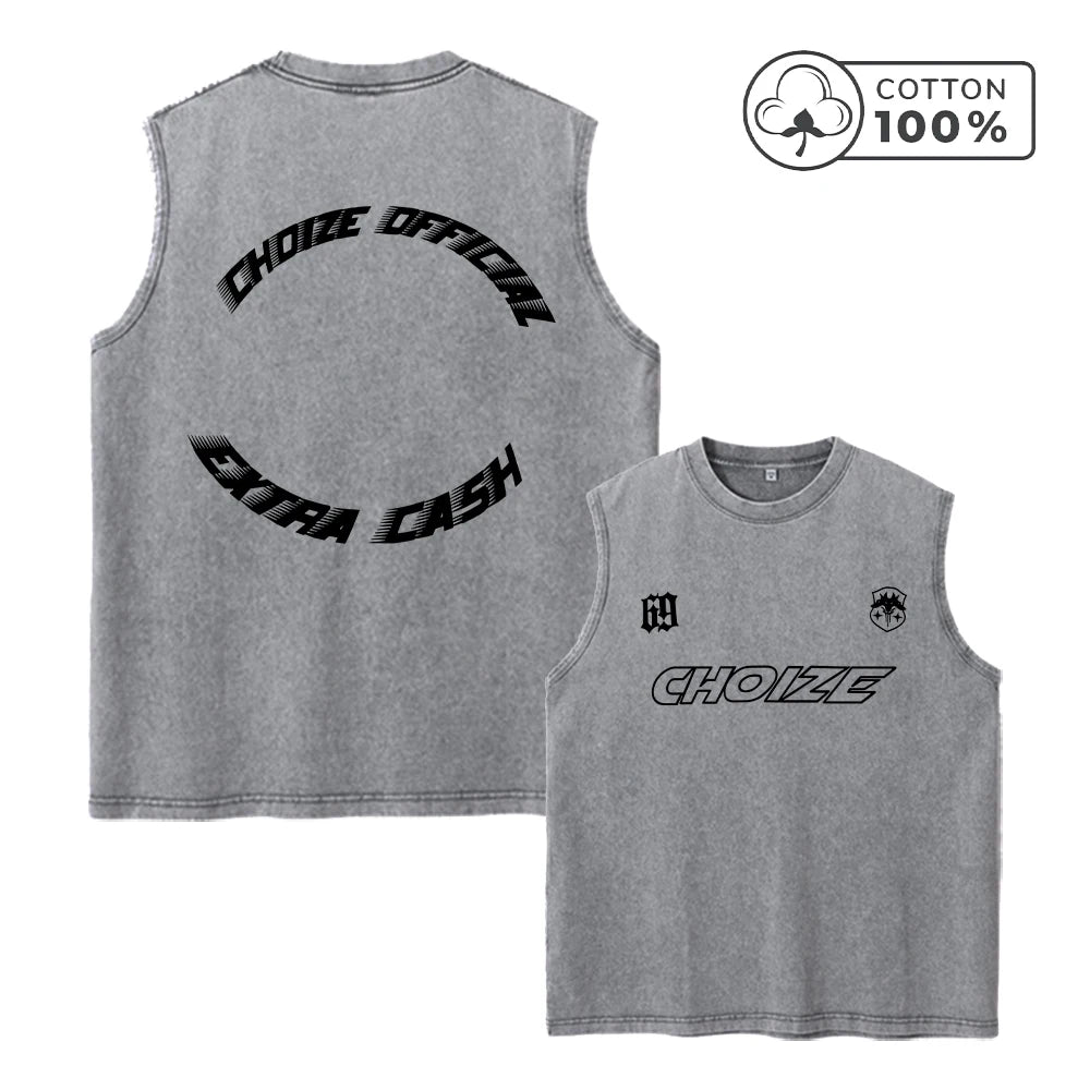 Men's Distressed Letter Print Washed Vest Retro Street Style Loose Fitting Pure Cotton Sleeveless Top Summer Gym Commute Vest